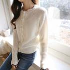 Faux-pearl Button Contrast-trim Cardigan