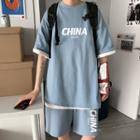 Elbow-sleeve Lettering T-shirt / Shorts