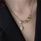 Chunky Chain Pendant Faux Pearl Stainless Steel Necklace White Faux Pearl - Gold - One Size