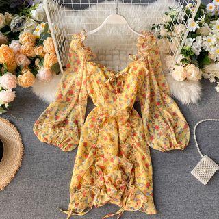Floral Puff-sleeve A-line Dress
