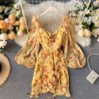 Floral Puff-sleeve A-line Dress