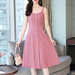 Gingham Spaghetti-strap A-line Dress