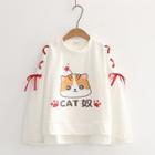 Round-neck Cat Printed Pullover