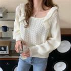 Long-sleeve Plain Ruffle Trim Knit Sweater