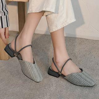 Strappy Woven Block Heel Mules