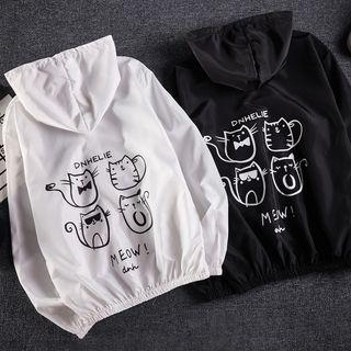 Couple Matching Cat Print Zip-up Hooded Jacket