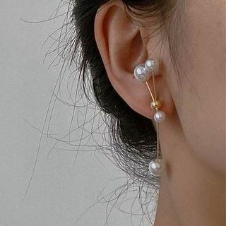 Bead Drop Ear Stud 1 Pair - Ab - Gold & White - One Size