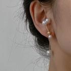 Bead Drop Ear Stud 1 Pair - Ab - Gold & White - One Size