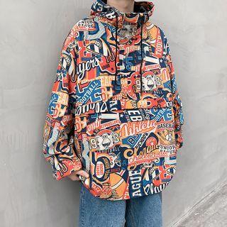 Patterned Half-zip Hooded Pullover Jacket