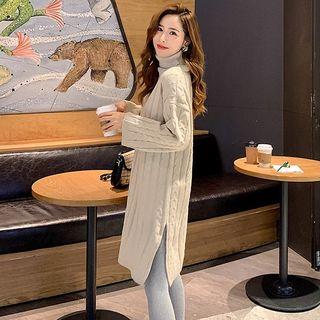 Turtleneck Slit Cable Knit Dress