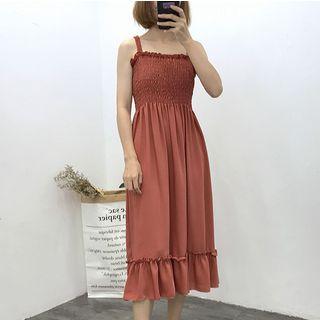 Shirred Spaghetti Strap Midi Sundress
