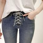 Lace-up Front Washed Skinny Jeans