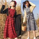 Gingham Mock Two-piece Midi Dress