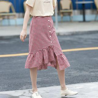 Plaid Ruffle Hem Straight-fit Skirt
