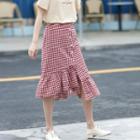 Plaid Ruffle Hem Straight-fit Skirt