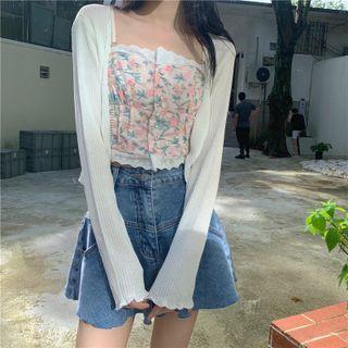 Floral Print Camisole Top / Ribbed Cardigan