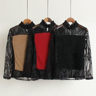 Panel Long-sleeve Lace Top