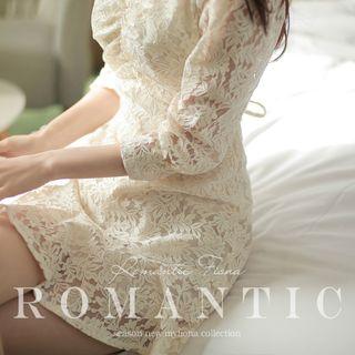 Ruffle-hem Sheer Lace Minidress