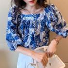 Elbow-sleeve Print Blouse / Camisole Top