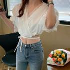 Elbow-sleeve Lace Hem Cropped Top