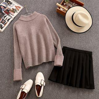 Set: Mock-neck Sweater + Pleated Skirt