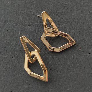 925 Sterling Silver Irregular Hoop Earring 1 Pair - Gold - One Size
