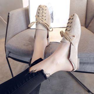 Faux Suede Paneled Lace-up Loafers