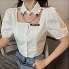 Puff-sleeve Cutout Chain Cropped Blouse