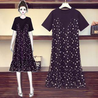 Short-sleeve Lettering Panel A-line Dress