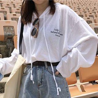 Lettering Hoodie Long-sleeve T-shirt