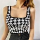 Scoop Neck Knit Houndstooth Cropped Camisole