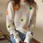 Flower Sweater Yellow & Orange Flowers - Light Almond - One Size