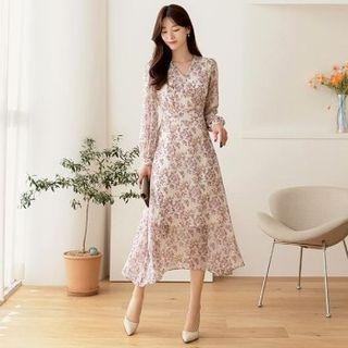 Floral Long Chiffon Wrap Dress