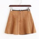 Genuine Suede Paneled A-line Skirt Khaki - S