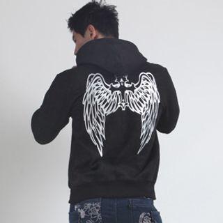 Wing Print Kangaroo Hoodie