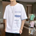 Mock Two-piece Short-sleeve Lettering Distressed T-shirt