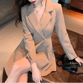 Long-sleeve Double-breasted Mini A Line Dress