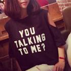 Cold-shoulder Elbow-sleeve Lettering T-shirt