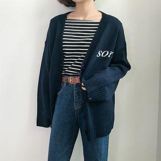 Lettering Knit Cardigan