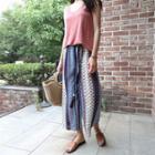 Band-wait Patterned Pants With Cord
