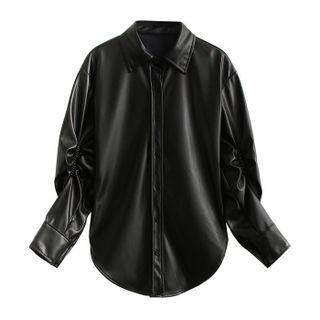 Long-sleeve Asymmetrical Faux Leather Shirt