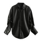 Long-sleeve Asymmetrical Faux Leather Shirt