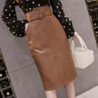 High-waist Faux Leather Medium Maxi A-line Skirt