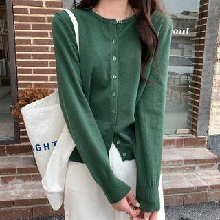 Round-neck Plain Long-sleeve Cardigan