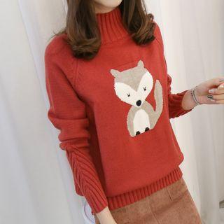 Animal Mock-neck Long-sleeve Knit Top