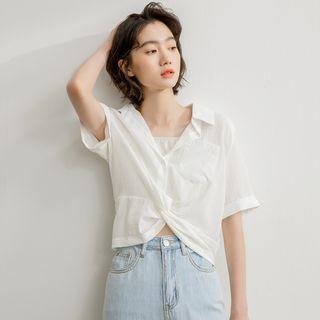 Pocket Detail Short-sleeve Blouse White - One Size