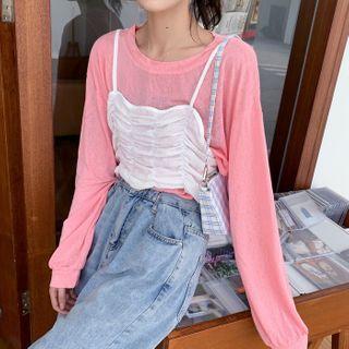 Set: Long-sleeve T-shirt + Ruched Cropped Camisole Top