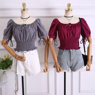 Tie-neckline Lantern-sleeve Blouse