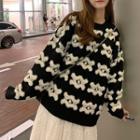 Pattern Furry Pullover Black - One Size