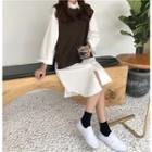 Plain Midi Shirt Dress / Slit Knit Vest